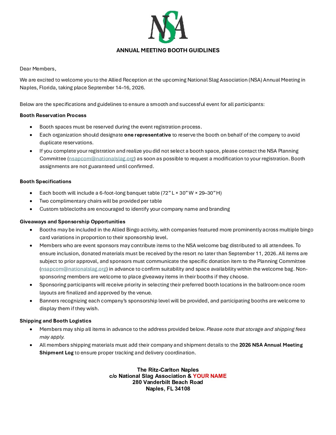 Annual Meeting Booth Guidelines